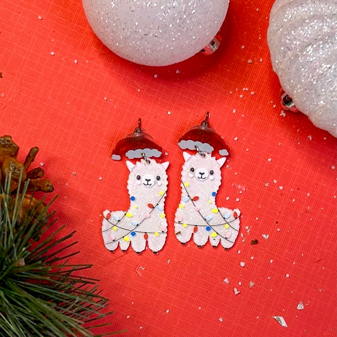 Acrylic Christmas Llama Earrings