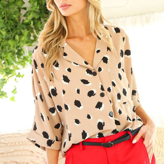 Harper Collared Animal Printed Relaxed Top
