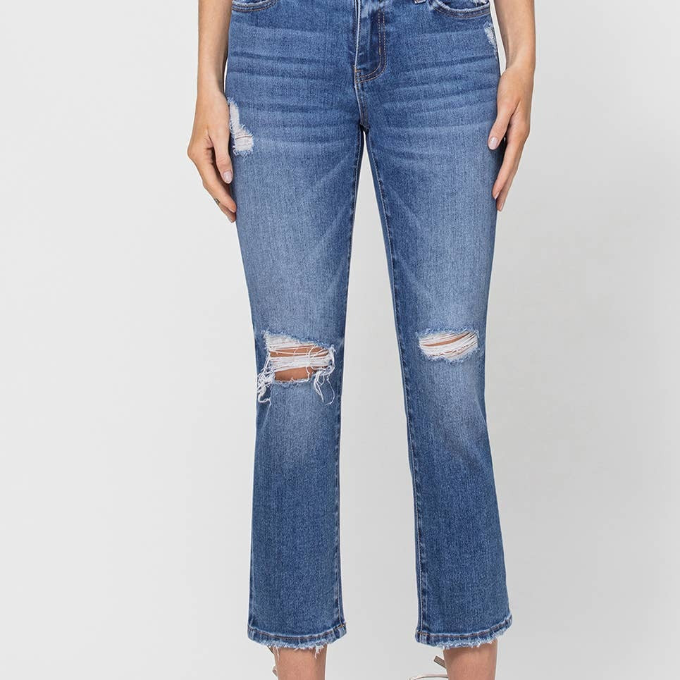 Carlene Mid Rise Crop Slim Straight Jean