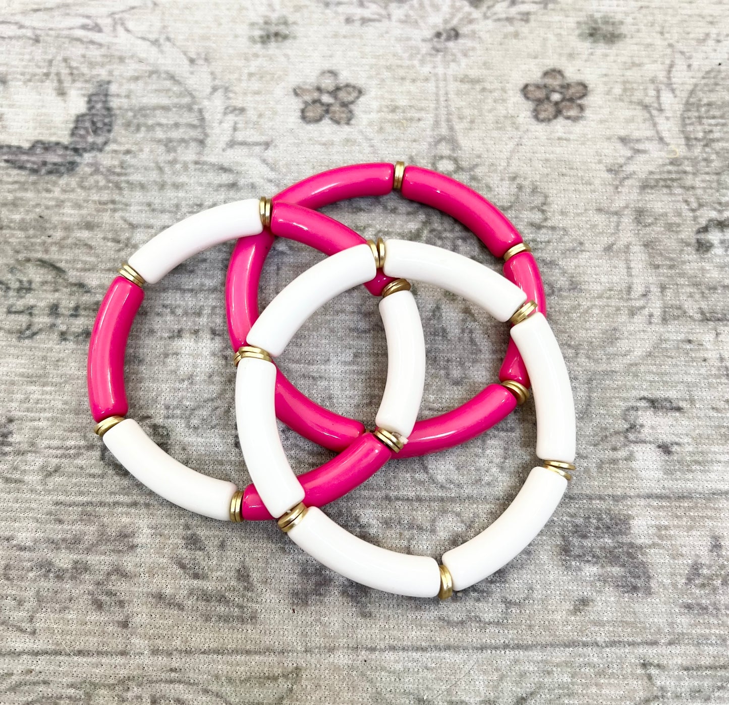 Pink and White Bamboo Bracelet Stack