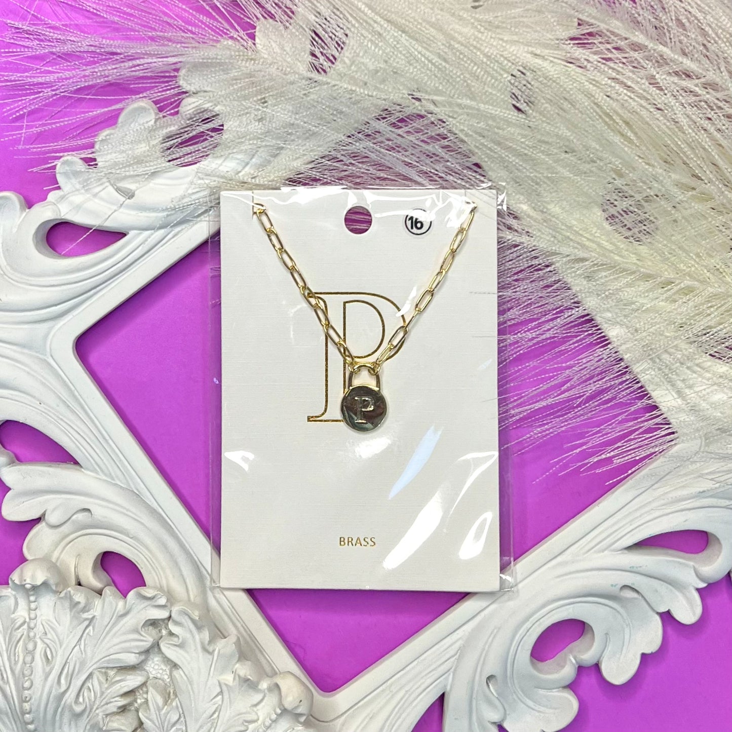 Gold Lock Initial Necklace (P)