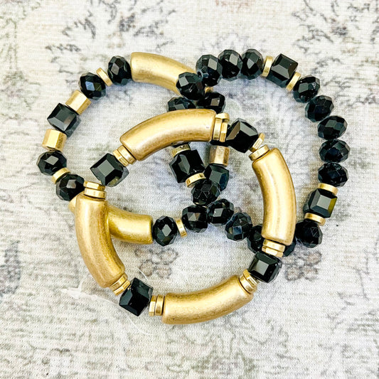 Chunky Black and Gold Bamboo Bracelet Stack