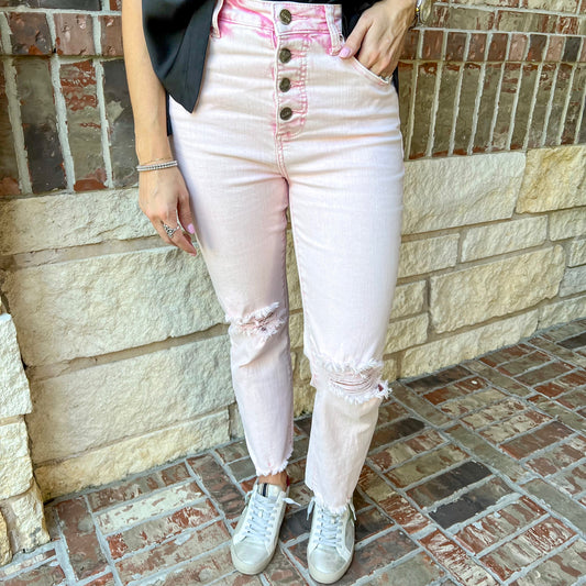 Lucy Acid Pink Button Fly Jeans