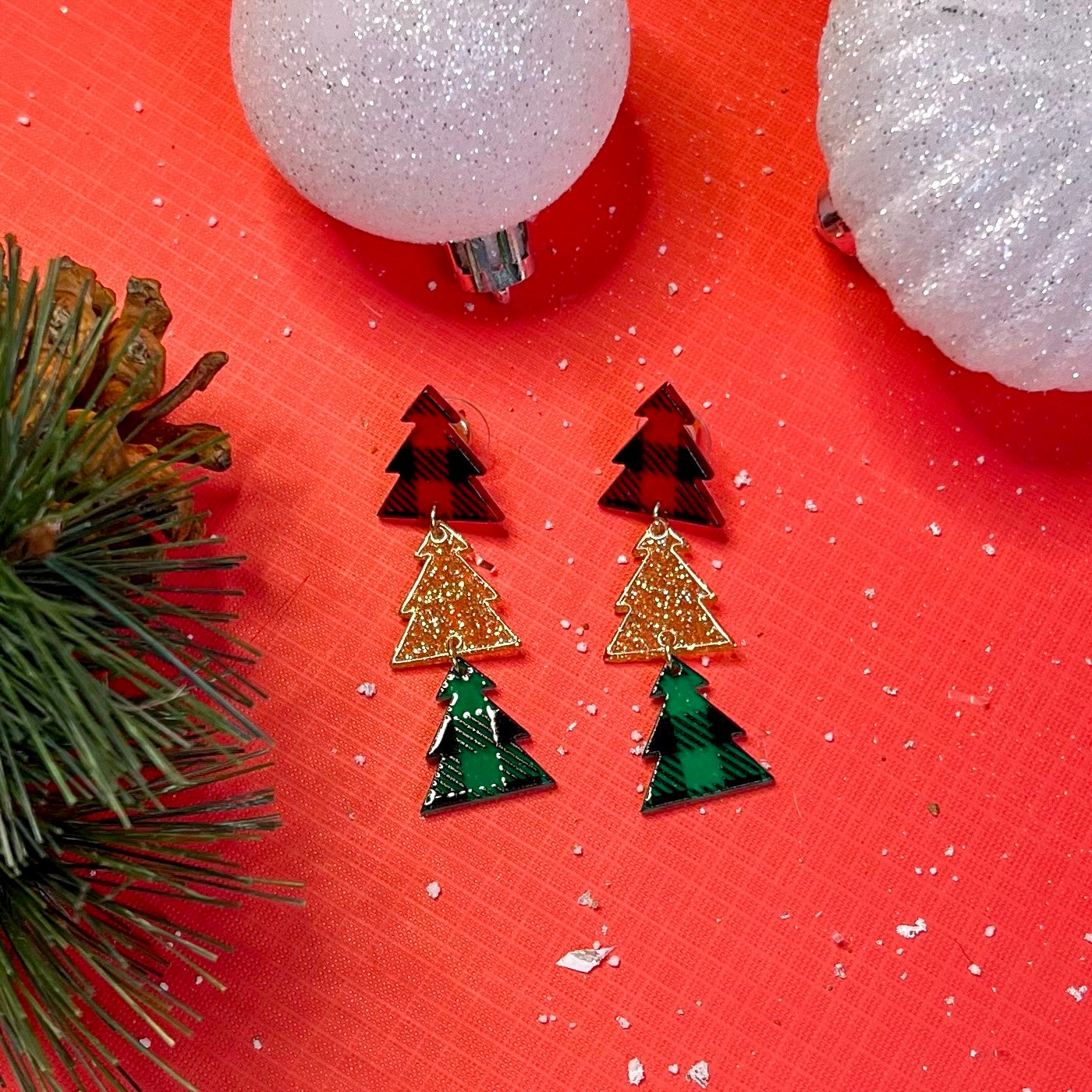Acrylic Christmas Tree Trio Dangle Earrings