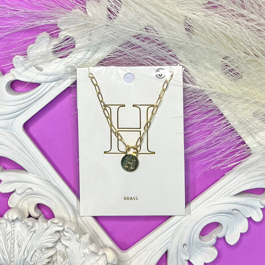 Gold Lock Initial Necklace (H)