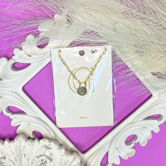 Gold Lock Initial Necklace (G)