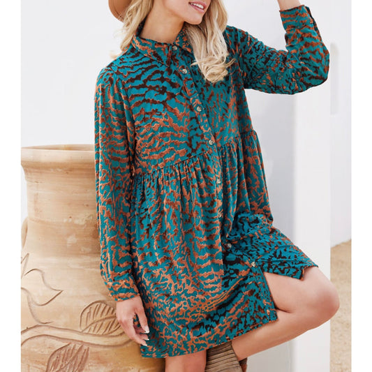 Lily Teal Velvet Leopard Print Dress