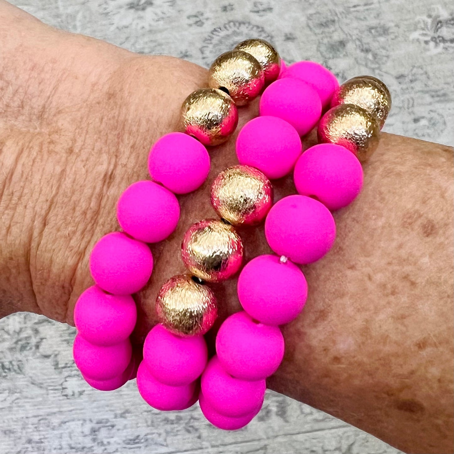 Clay Ball Bracelet Stack (Pink)