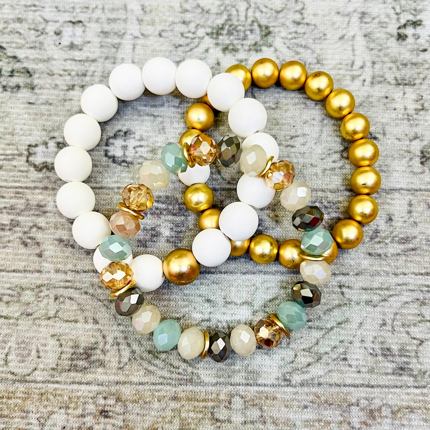 Clay and Crystal Bead Stack (Cream/Multi)