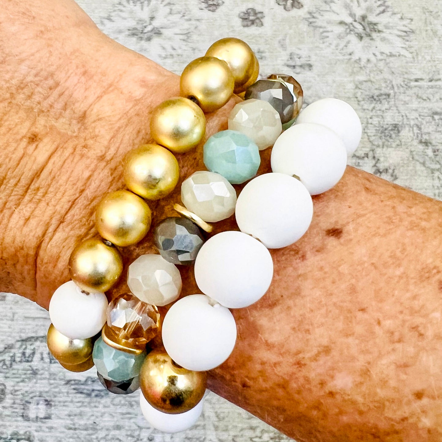 Clay and Crystal Bead Stack (Cream/Multi)
