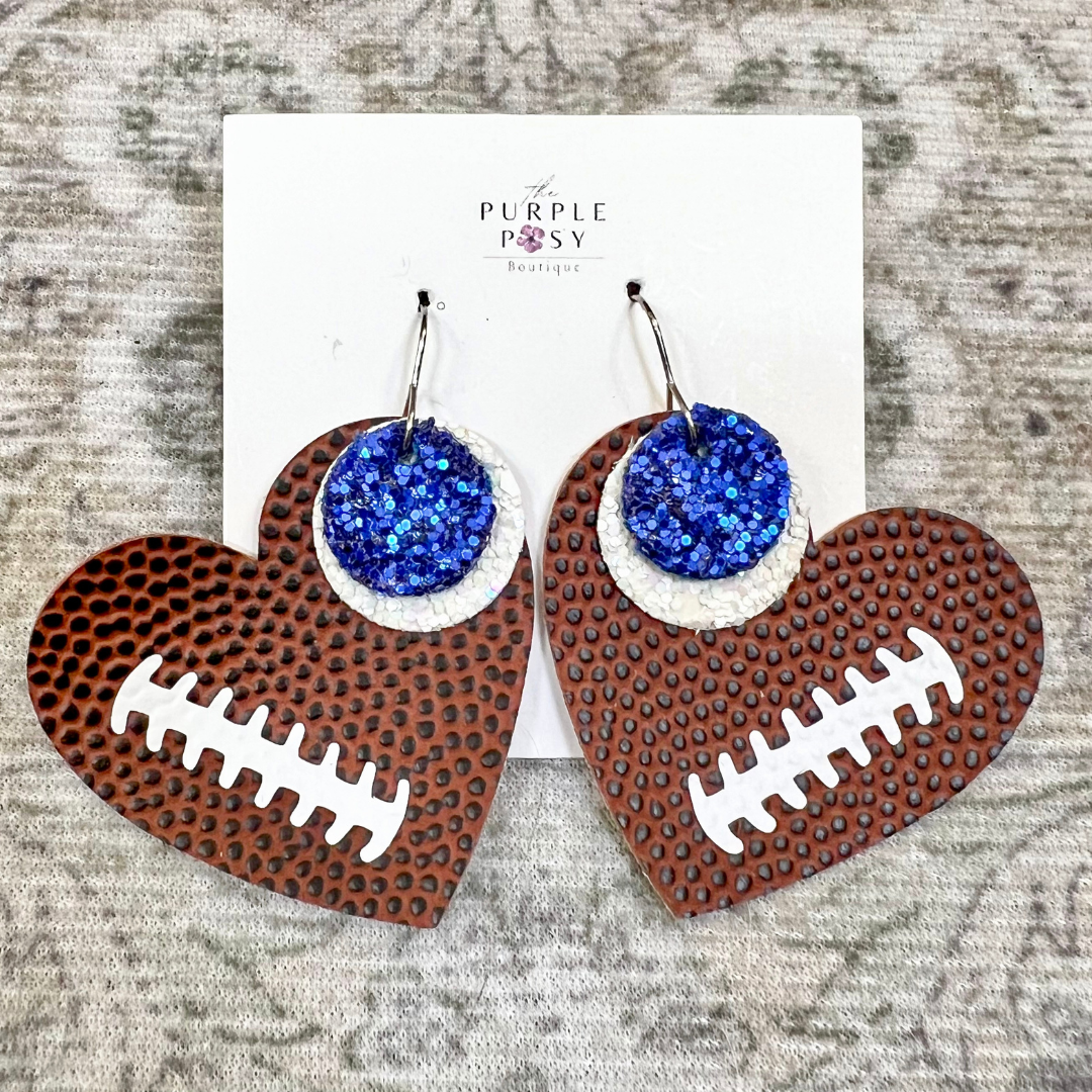 School Spirit Football Hearts Earrings (blue)