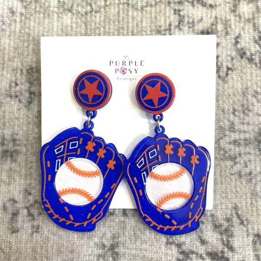 Orange and Blue Acrylic Baseball Glove Earrings