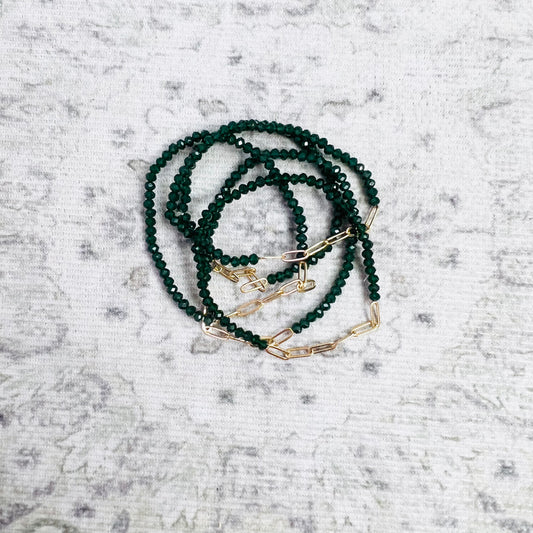 Paper Chain Beaded Bracelet Stack (emerald green)
