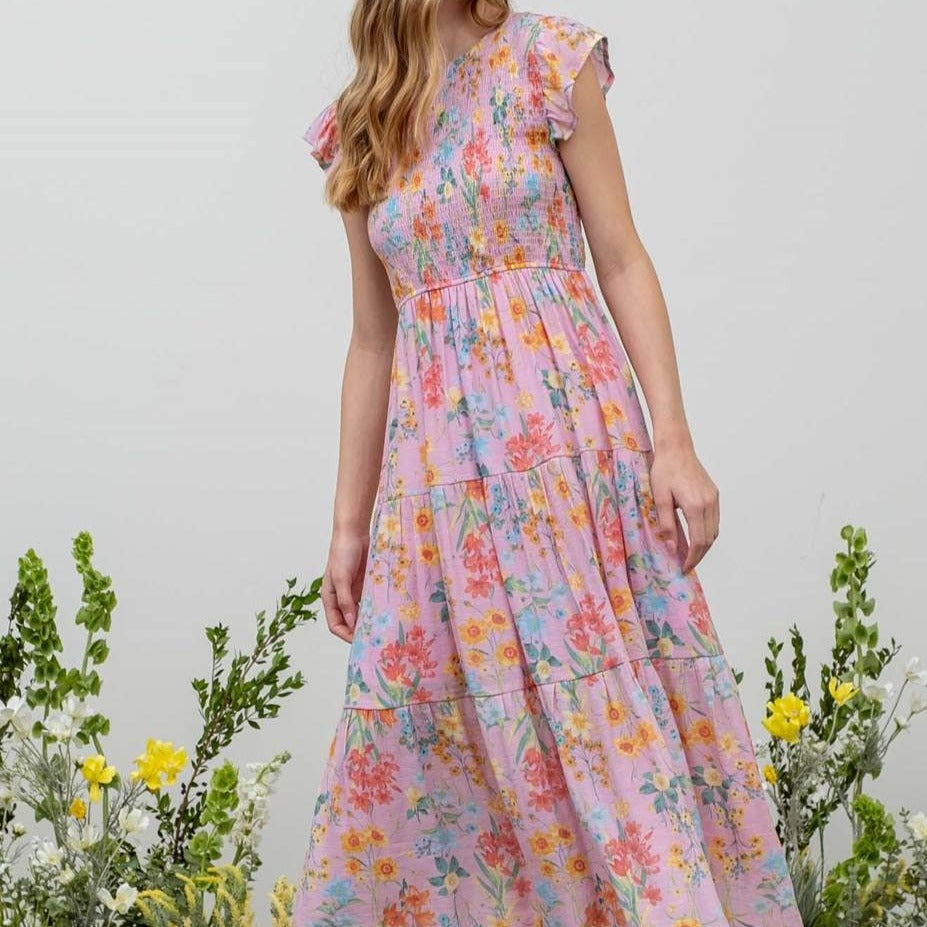 Nora Floral Smocked Midi Dress