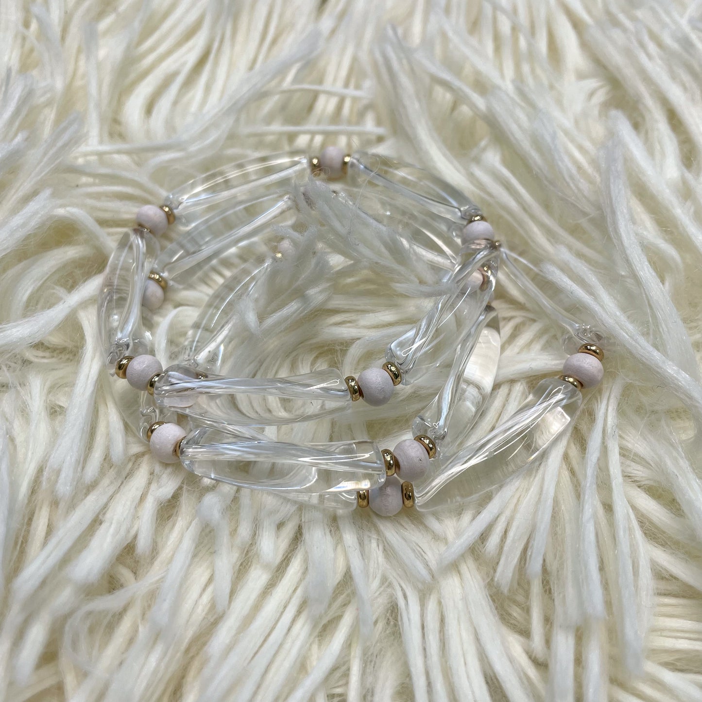 Bamboo Bead Bracelet Stack (Clear)