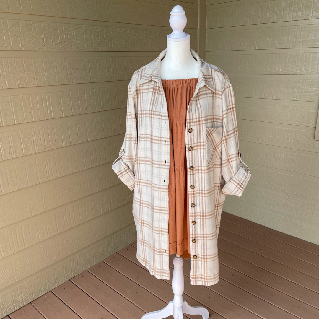 Plus Amber Plaid Button Up Shacket (neutral)