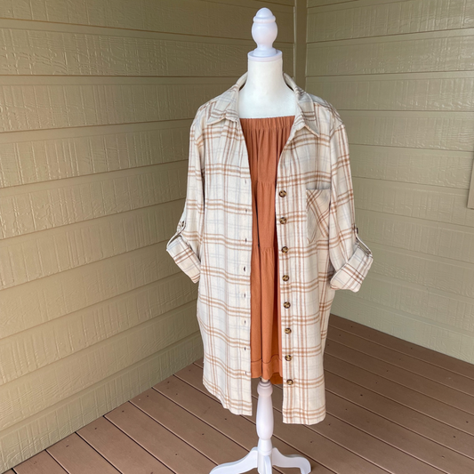 Plus Amber Plaid Button Up Shacket (neutral)