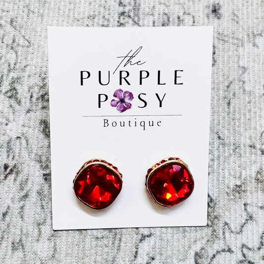 Large Crystal Stud Earring (Red)