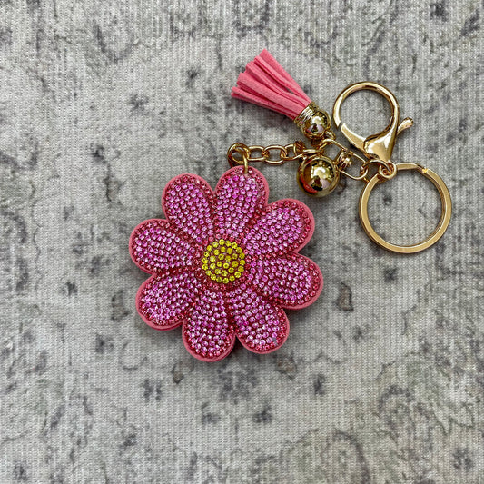 Crystal Beaded Keychain (Pink Flower)