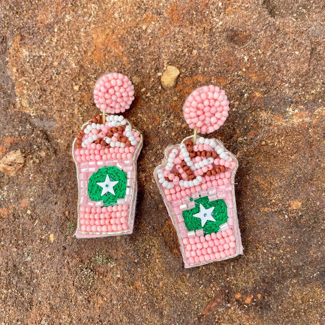 Beaded Frappuccino Earrings (pink)